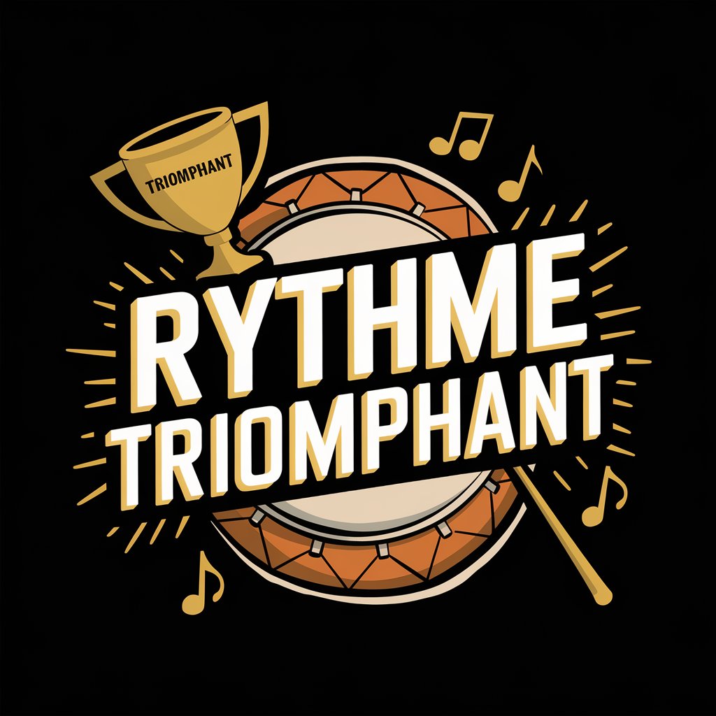 Album cover for Rythme Triomphant, featuring a vibrant depiction of a drum set under a spotlight, symbolizing the dynamic and powerful rhythm of the music that drives spiritual triumph.