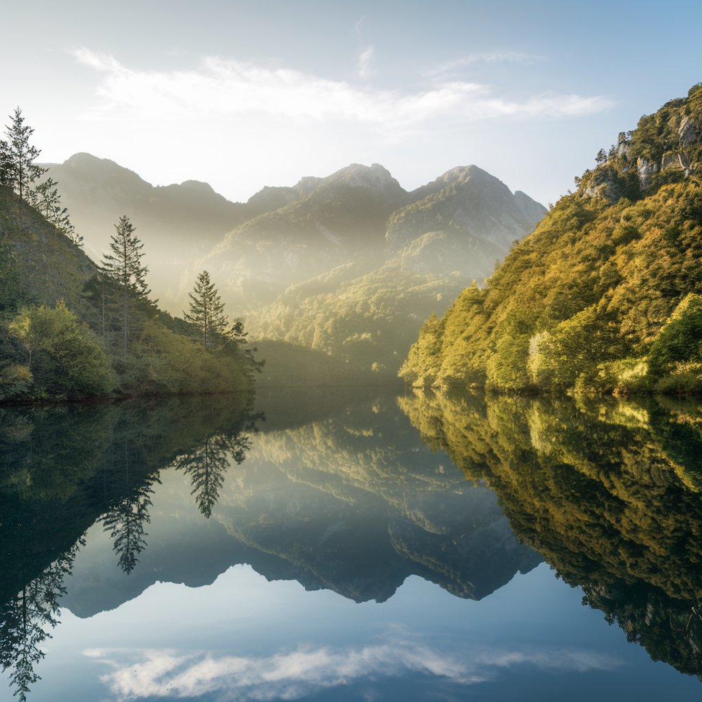 Serene landscape with soft blue skies and calm waters reflecting peaceful harmony, symbolizing the tranquility of the Echoes of Tranquility gospel music album.